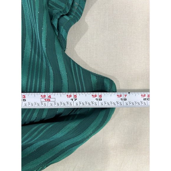 Draper James Green Striped Ruffle Dress Small Smocked Waist Tiered Metallic - Picture 8 of 10